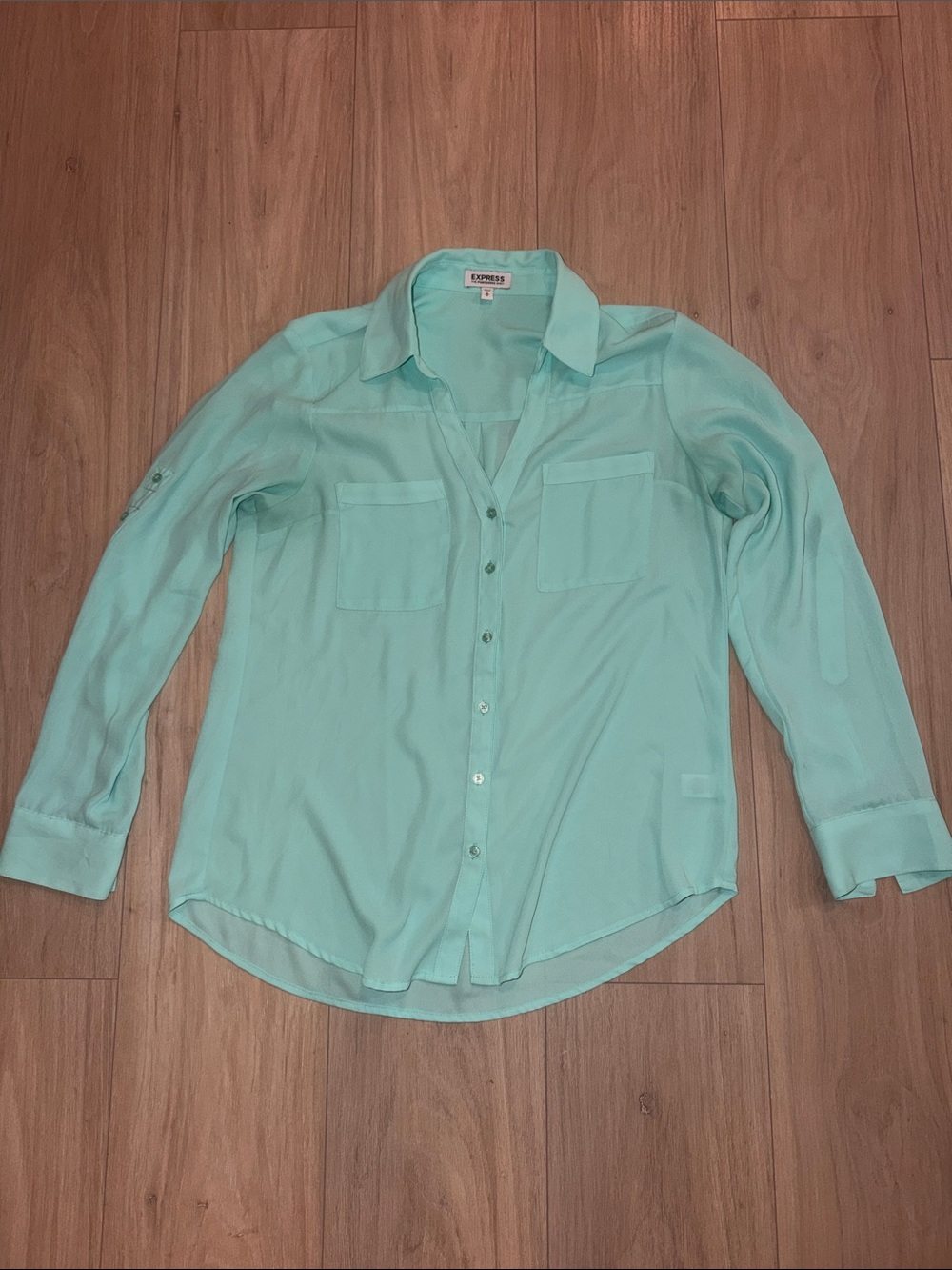 Express Women's Mint Green Button-Down Blouse